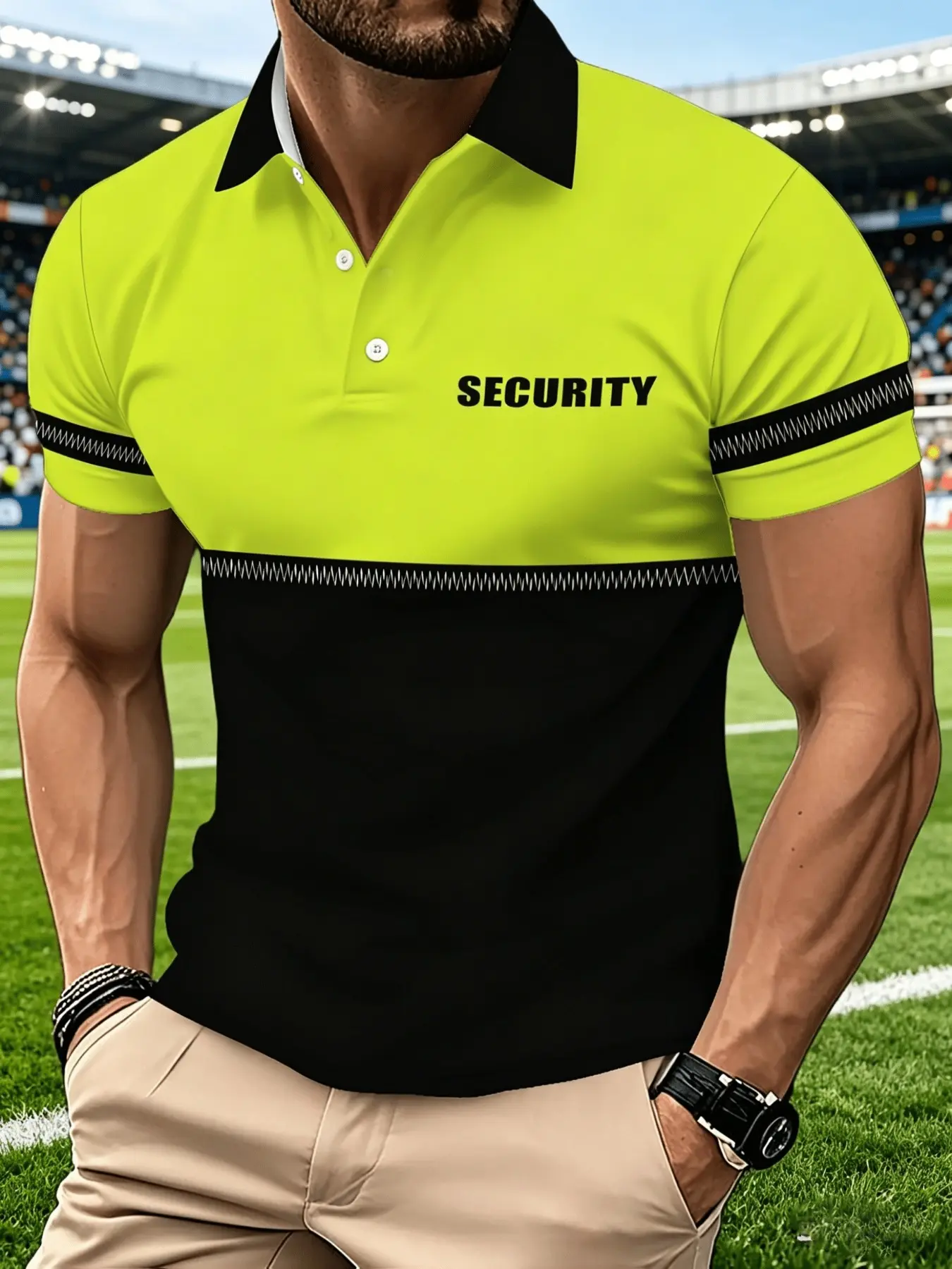SECURITY color-matched lettered men's printed Polo shirt, with a turned-down collar and short sleeves for a slim fit, a men's turned-down collar Paul shirt, a popular and practical top.