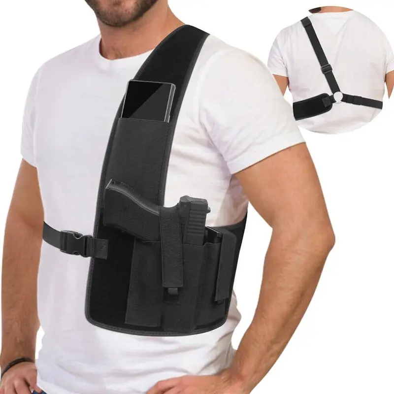 Men's Low Profile Neoprene Multifunctional Chest Bag - Secure Concealed Carry Right-Hand Shoulder Hunting Holster with Rubber Accents, Quick Access, Adjustable Strap, Extra Storage, for Jogging & Outdoor Activities