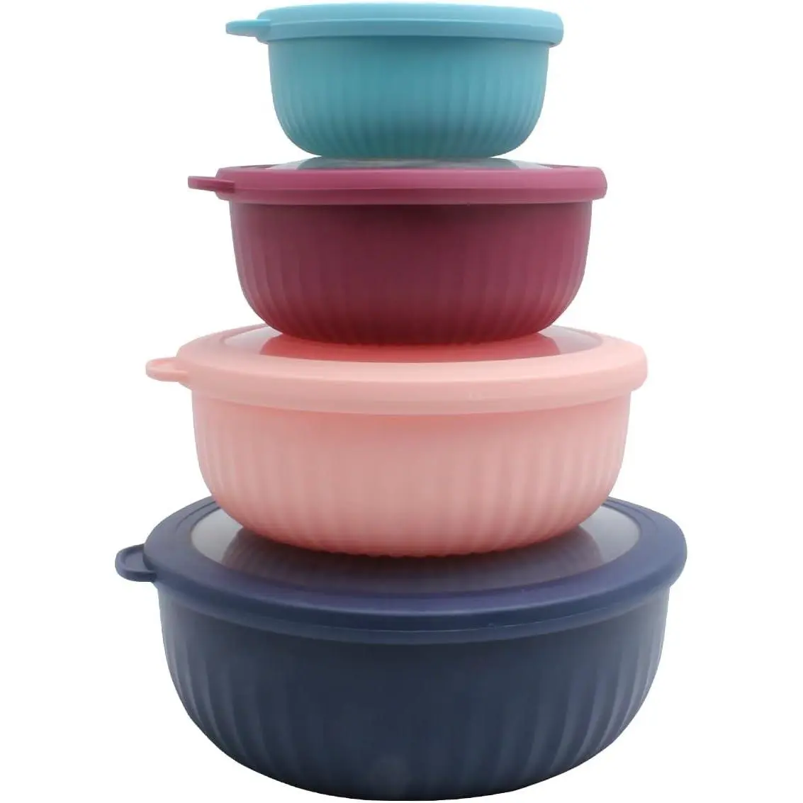 Prep Bowls with Lids- Wide and Deep Nesting Plastic Small Mixing Bowl Set with Lids, 8 Piece Set - Wide Bowls, Navy