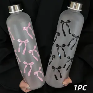 1000ml (33.8oz)  3D Bow Pattern Water Bottle, Water Bottle with Bow Design，Ins Style Aesthetic Outdoor Gradient Frosted Plastic Sports Bottle, Non-Slip Leak-Proof Fitness Water Bottle