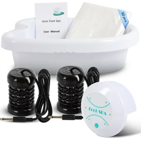 Ionic Foot Bath Detox Machine - Professional Foot Detox Spa，Home Portable Foot Detox Machine with 2 Arrays，50 Foot Soaking Bags，1 Small Spoon，Improve Sleep/Relieve Stress/Detox Cleanse Basin Container Bathroom footcallusremover
