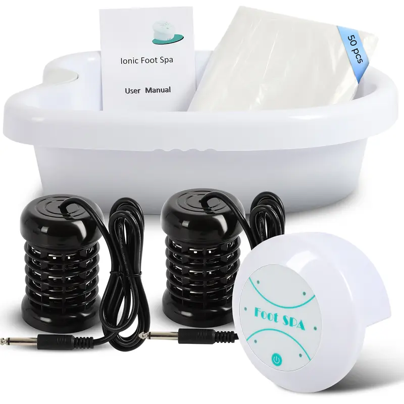 Ionic Foot Bath Detox Machine - Professional Foot Detox Spa，Home Portable Foot Detox Machine with 2 Arrays，50 Foot Soaking Bags，1 Small Spoon，Improve Sleep/Relieve Stress/Detox Cleanse Basin Container Bathroom footcallusremover