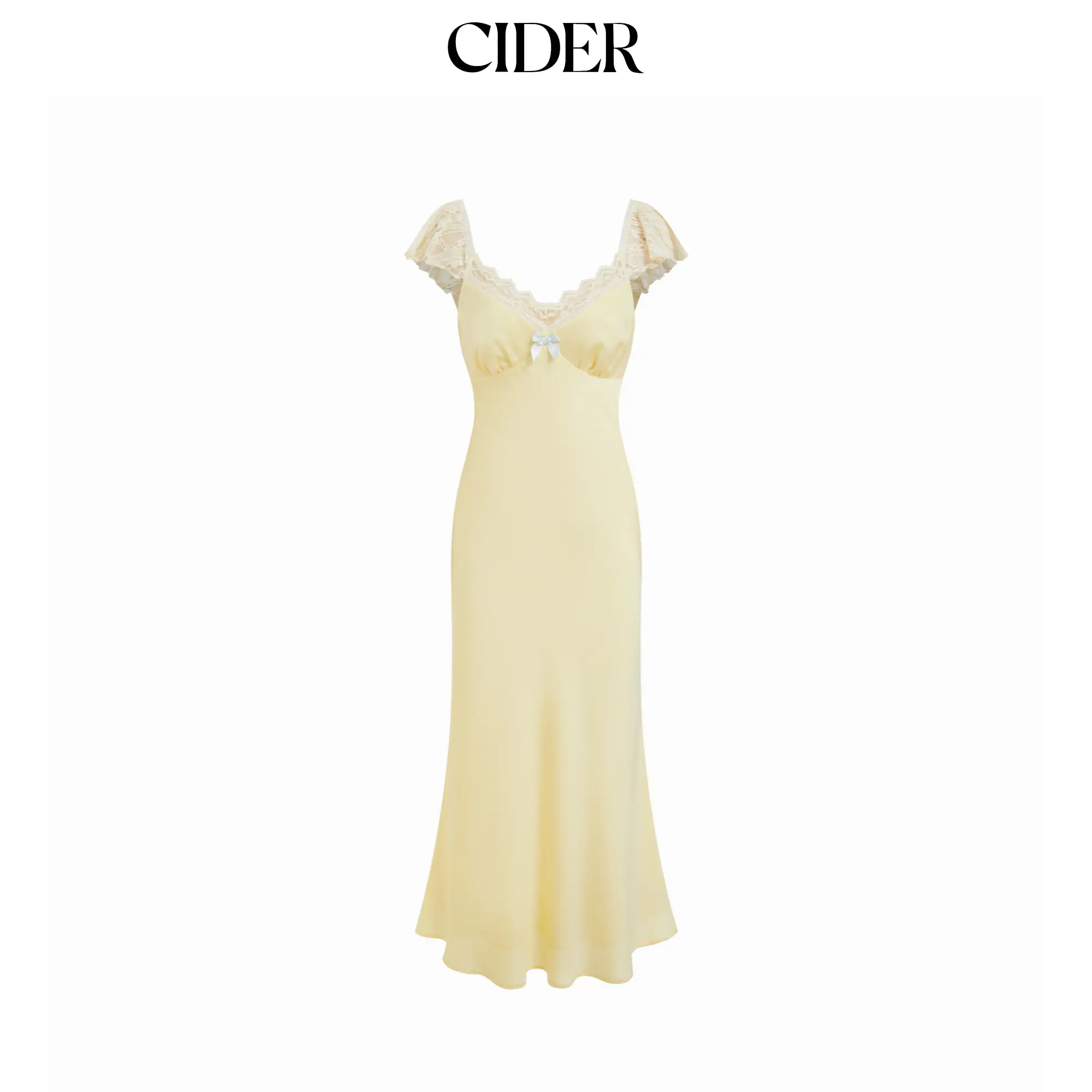 Cider Women's Satin Mermaid Formal Maxi Dress with Sweetheart Neckline, Ruffle Sleeves, and Lace Panels, Formal Wear, Stain, Elegant, Evening, Lacy, Mermaid Dress, Party Wear
