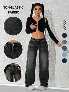 Women's Unstretched Trendy Jeans, American Retro Style, Low Waist Loose Fit, Fashion Streetwear, Comfortable Daily Wear, Multiple Colors Available