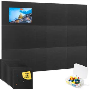 Large Cork Board for Wall "x35", 12 Pack Bulletin Board, Felt Wall Tiles with Adhesive Tabs and Push Pins, Push Pin Board for Office, School, , Black