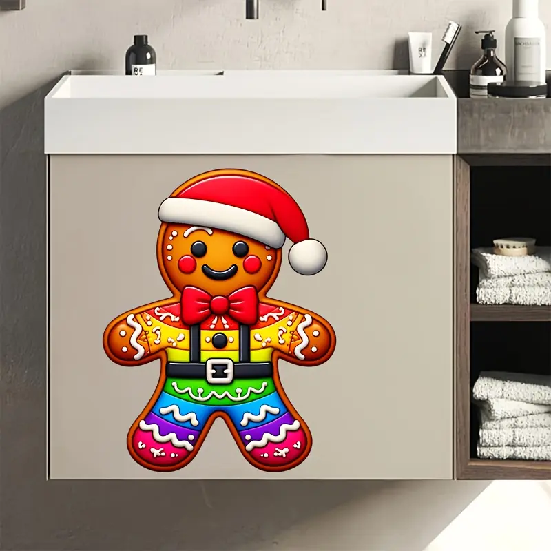 Christmas Gingerbread Man Pattern Toilet Lid and Tank Stickers - Semi Glossy Adhesive Printed Bathroom Stickers, Toilet Stickers Toilet Lid Decals, Easy to Apply to Surface, Wall Art Decoration, Festival Decoration Gifts