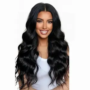 Glueless Wigs Black Wig for Women Hand-Tied Lace Synthetic Lace Front Wig Long Wavy with Natural Hairline Middle Part Synthetic wig for Daily Party Beginners