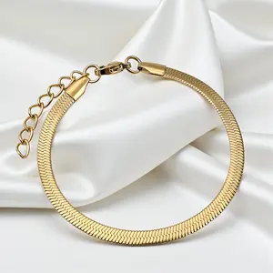 18K Gold Over Herringbone Bracelet Anklet for Women 18k Gold PVD Coating Yellow Herringbone Ankle Bracelet Fashion Jewelry
