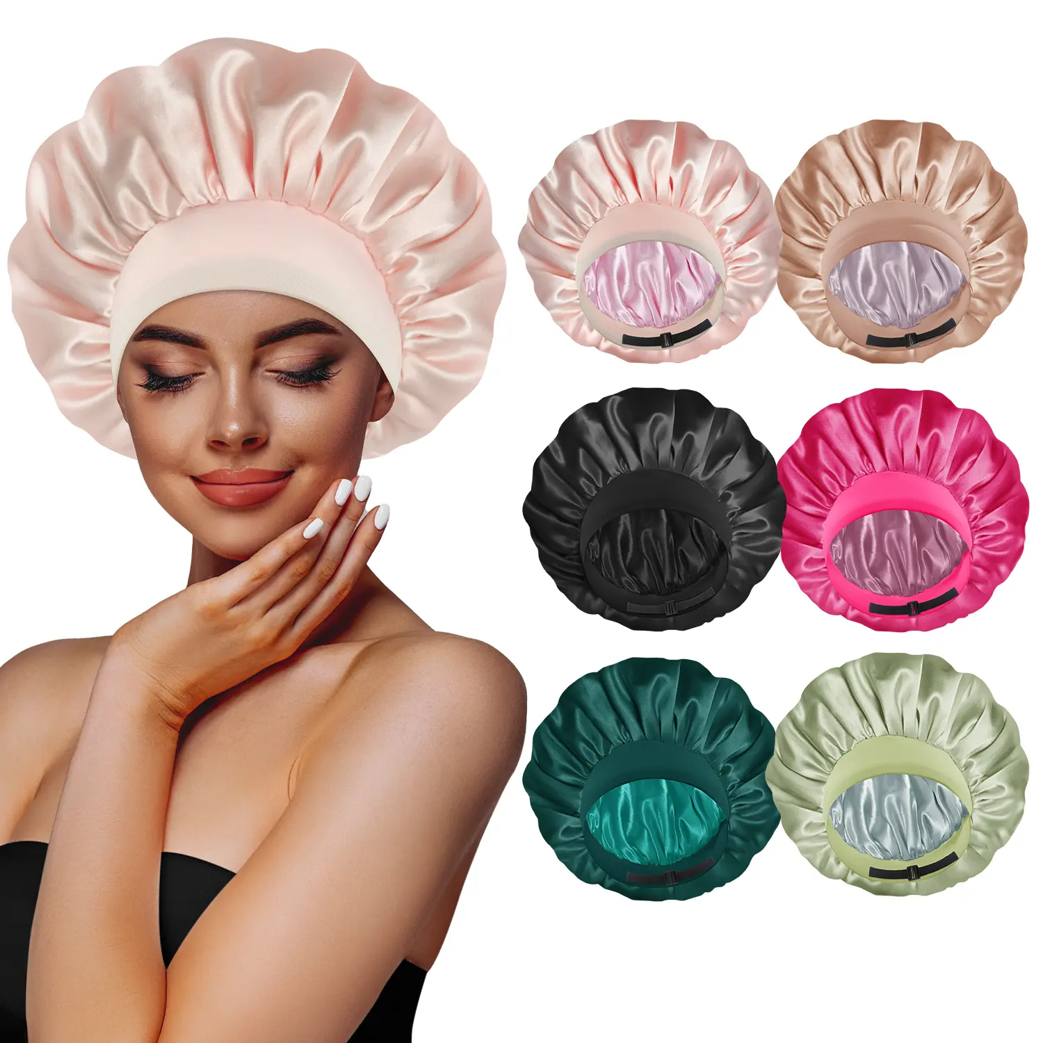 BONNET QUEEN Heatless Satin Bonnet Hats - Double-Layer, Adjustable Straps, Lined, Reversible, for Women’s Natural Curly Hair, Frizz-Free Haircare Essential, Ideal Gift, Reversible Bonnet Hats
