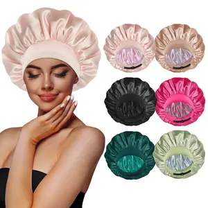 BONNET QUEEN Silky Bonnet for Sleeping Double Layer Satin Adjustable Straps lined Hair Bonnets for Sleeping , reversible hair sleeping bonnet for woman Natural curly Hair