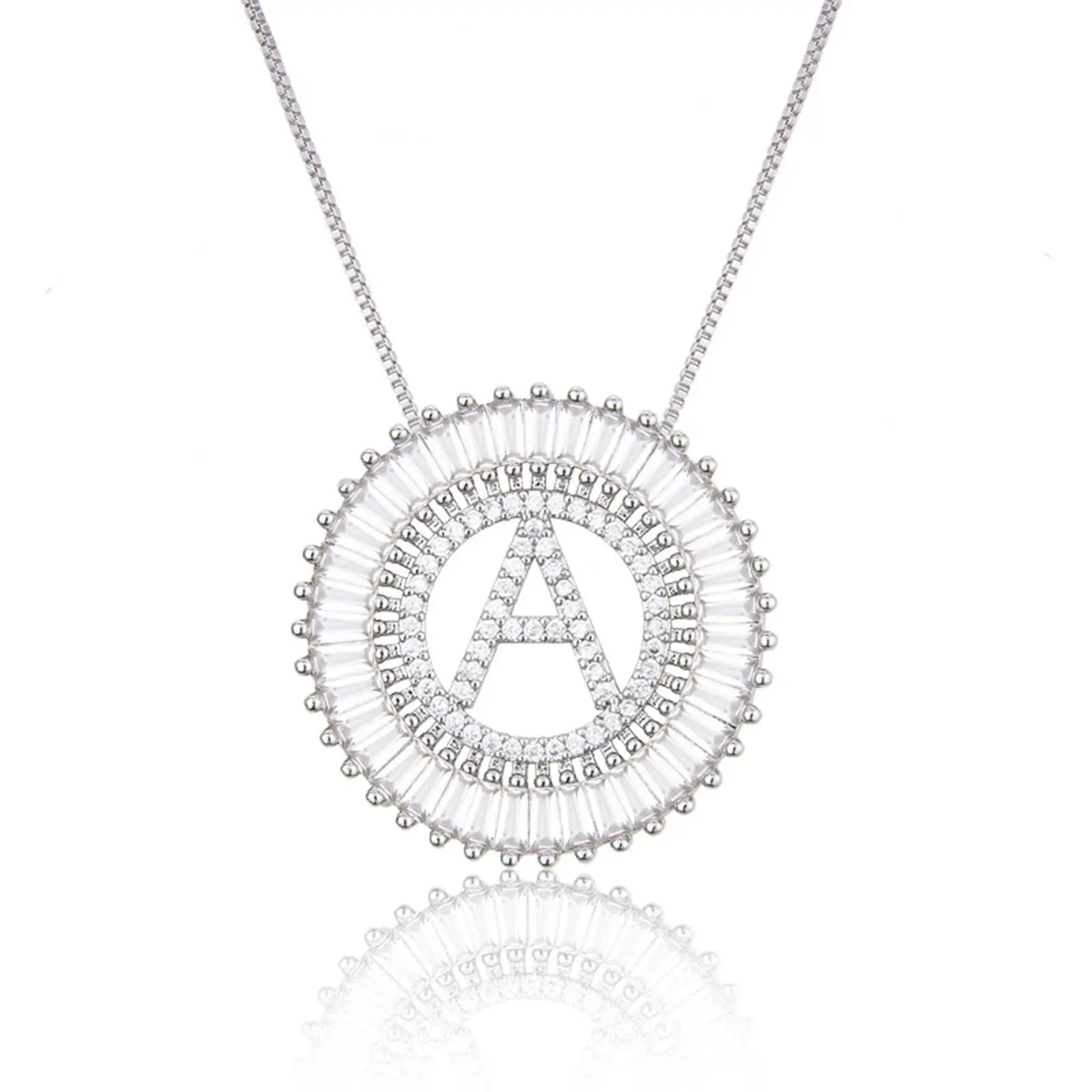 Silver round inlaid zircon 26 letter necklace clavicle chain box chain girls daily jewelry gift