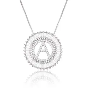 Silver round inlaid zircon 26 letter necklace clavicle chain box chain girls daily jewelry gift