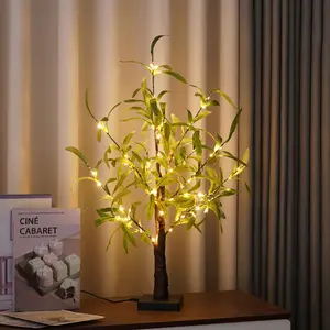 LED Light Simulated Olive Branches Battery Powered Modern Home Decor, Leaves Realistic Branches for Weddings Birthdays Parties Office Bedroom Hotel Garden Decor Lights