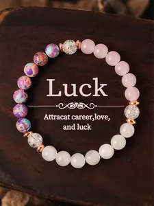 Natural Rose Quartz Beaded Bracelet, Healing Crystal Bracelet, Fashionable Jewelry for Women & Girls, Trendy All-match & Exquisite Jewelry for Birthday Gift, Pretty Bracelet, High Quality Bracelet