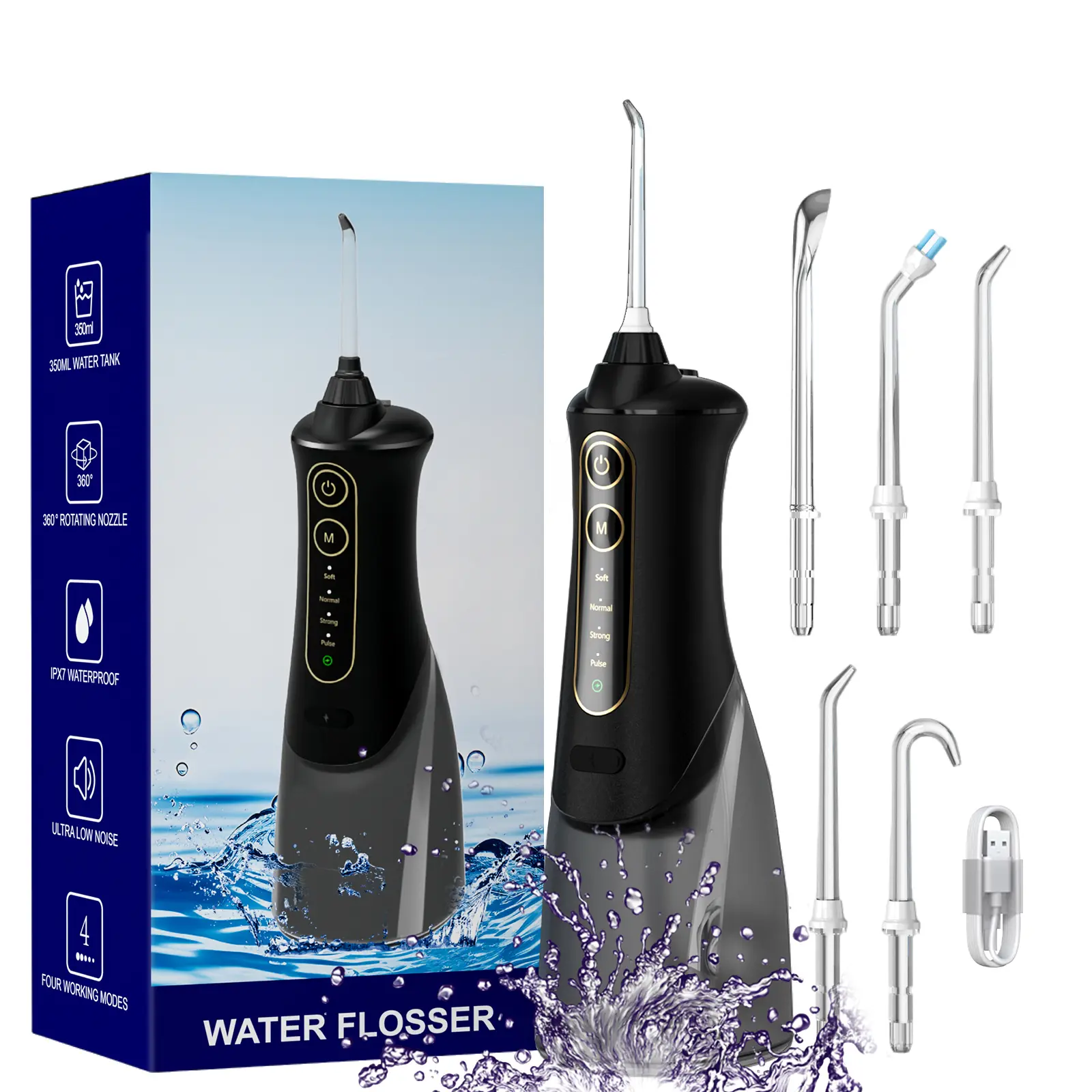 Water Dental Flosser Teeth Pick - 4 Modes Dental Oral Irrigator, 350 ML Large Capacity Portable & Rechargeable Personal Orthodontic Supplie Water Teeth Cleaner Picks for Home Travel