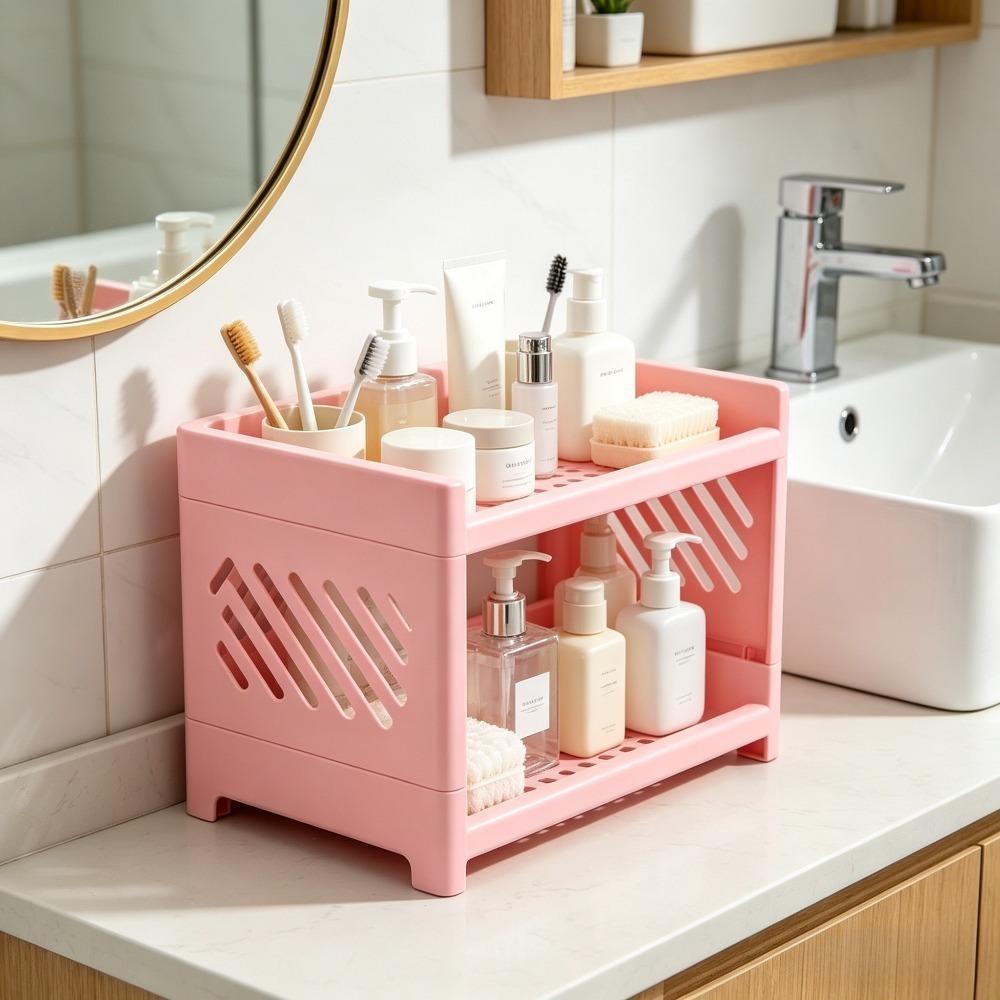 Rectangular Bathroom Storage Shelf – Multi-Purpose Organizer for Bathroom, Desk, Cosmetics & Stationery