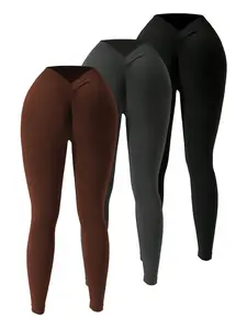 Women's Sporty High-Waisted Tight-Fitting Yoga Pants, Skinny Sports Leggings, Running & Outdoor Fitness Wear, Plain Pattern, Moderate Fabric, All-Season Use