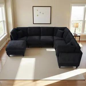 1PC, Modular Combination , L-Shaped  For 7 Seats, Sectional  Couches, Free Combination, Removable Modules With Wooden Legs  Upholstery, U-Shaped  For    Office, Large Space,   Furniture, Home Decor, Black Grey sofa living room and Faux Fur Bean Bag coffee