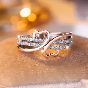Rose Gold And Silver Coin Heart Shaped Couple Rings, Luxury Wedding Party Wear, Jewelry Accessories For Valentine's Day