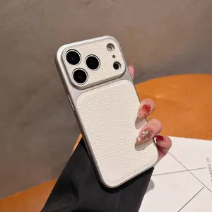 2026 Full Coverage Large Window iPhone 17 Pro Max Lychee Texture Case Compatible with Apple 16/15 /14/13