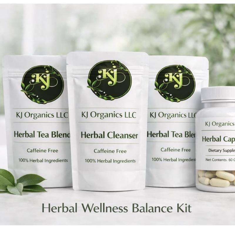 KJorganicsllc Herbal Wellness Balance Kit 4| Plant-Based Tea & Capsules