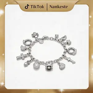 925 Silver Thirteen Hanging Pieces Bracelet For Women Gift Bracelets & Bangles Jewelry，Shiny and Exquisite Silvery, Women's Fashion Jewelry Accessories, Suitable for Wife, Girlfriend, Fashion Gift, Birthday Gift  ， bangle summerwins