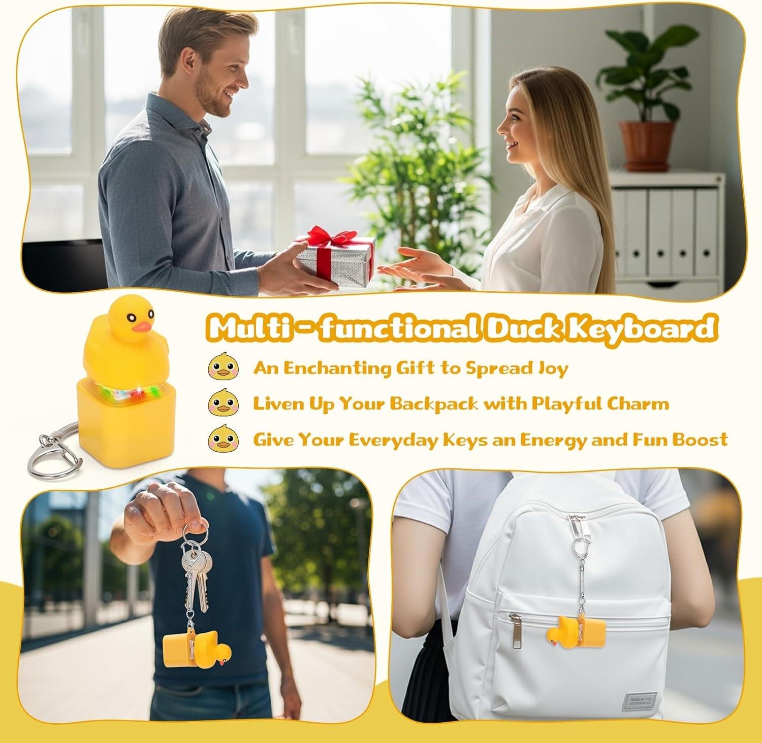 Frog Button Keychain, Rechargeable Duck Keychain Sound, Lizard Anxiety Relief Croaking Keyboard Fidget Toy, Fun Keychain with Colodful Lights, for All Holiday Gifts