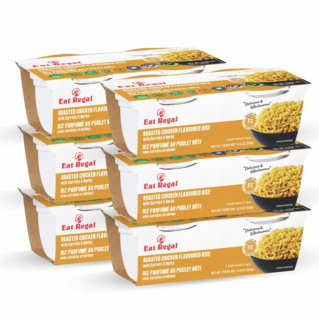 Eat Regal Gourmet Roasted Chicken Flavored Rice with Carrots and Herbs, 2 Individual Cups, Pack of 6, Ready in 1 Minute Egg Food Meal Asian