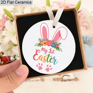1st Happy Easter Gift - My First Easter Rabbit Wreath with Colorful Eggs Round Ceramic Easter Decor For Gender Reveal Party Decorations, Christening Gifts, Room Decor, Party Decorations