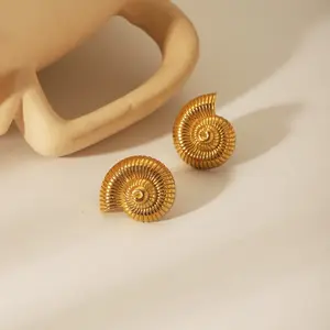 Vintage Shell Ear Studs - Gold Plated Stainless Steel, Hypoallergenic, Casual Style for Women