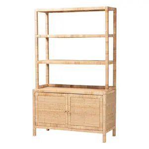 Open-Shelf Storage Cabinet - 4-Tier Display Shelf with Double Door Base