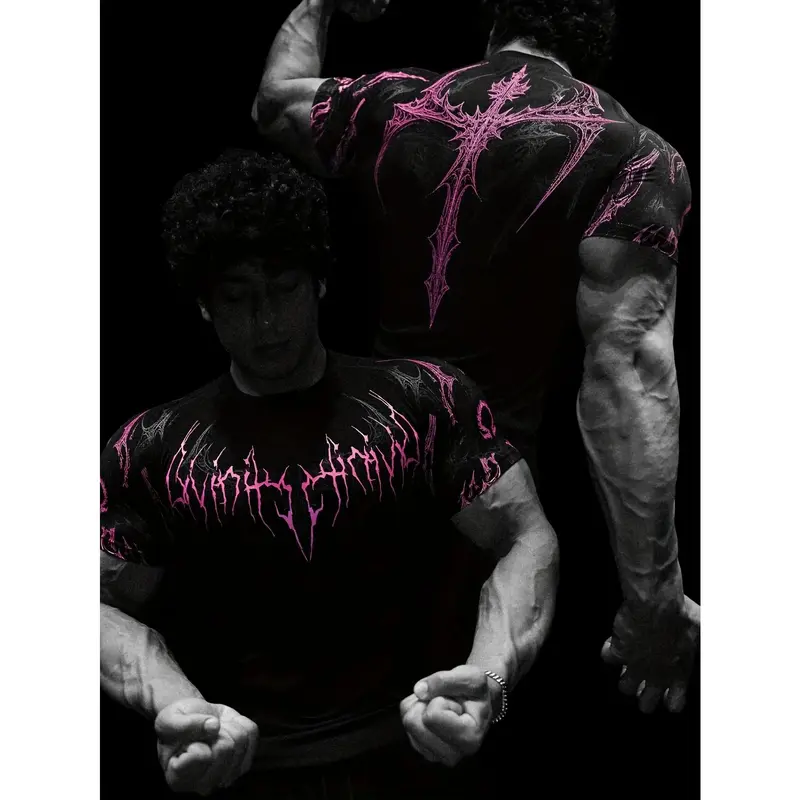 Men's Compression Short Sleeve T Shirt S XXL High Elasticity Muscle Fitness Shirt Unisex Black Tight fitting Red Geometric Muscle Texture Quick drying Moisture wicking for Workouts Yoga Beach Gym Tees Athletic Apparel