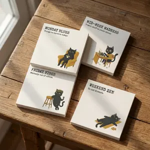 Funny Black Cat Sticky Notes Set 4 Pads 200 Sheets 3x3 Inch Cute Cat Memo Pads Office Supplies Desk Accessories Gift for Women Coworker Cat Lovers Stocking Stuffers Birthday Gift Teacher Gift