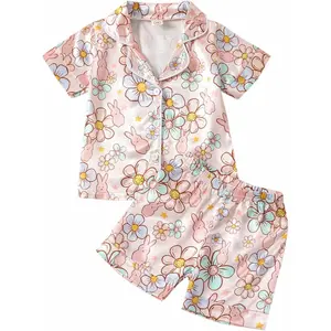 Toddler Baby Kids Satin Pajamas Set, Long Sleeve Button-Down Sleepwear PJs for Girls