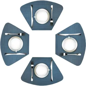 Wedge Placemats for Round Set of 4 Woven Vinyl Washable Placemat for Dining Table Heat Resistant Durablity Table Mats,Blue