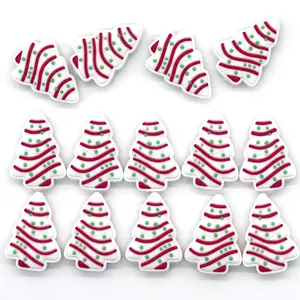 9pcs Christmas Tree Silicone Beads with Red & Green Stripes & Green Leaves - DIY Jewelry Making, Keychain, Bag Charm Craft Supplies for Holiday Decorations, Christmas Crafts, Bag Decorations, Festive Keychains, Festive Bead Design, Holidayt