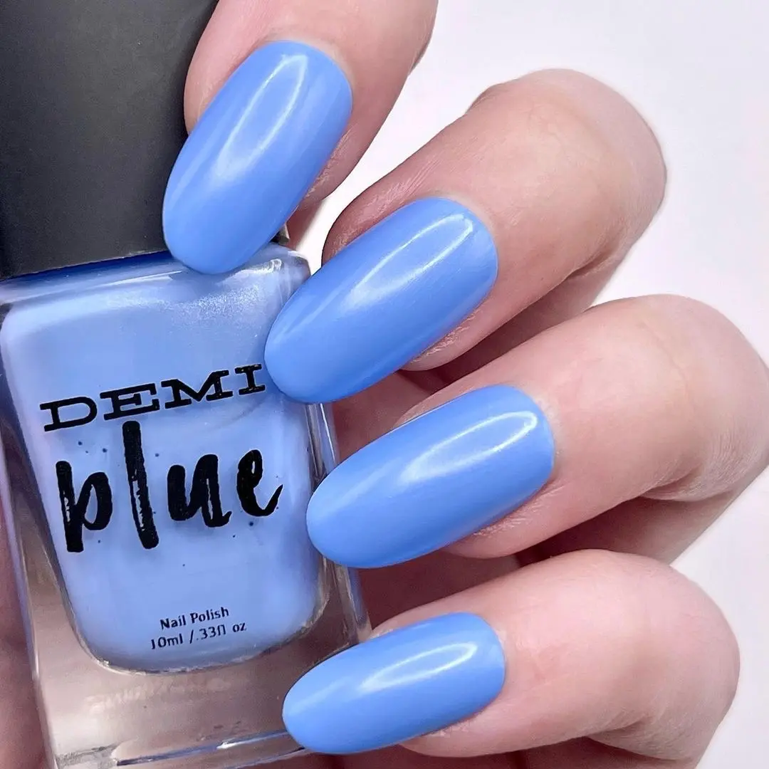 DEMIblue-Boo Blue Vegan Nail Polish (10 ml), 21-Free, Cruelty-Free, Eco-Friendly, Breathable, Smooth Application, Blue 1 Lake (CI 42090) for Adults - Radiance, Bottle, 10G, Bright And Lively, Chip Resistant, Healthier Nail Experience, Liquid, Long Wearing