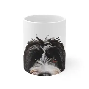 Funny Bernedoodle Coffee Mug, Peeking Dog Mom Dad Owner Ceramic White Mug 11 oz Birthday Holiday Office Party Tea Cup Gift.