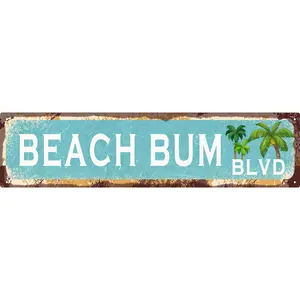 Vintage Tin Sign Retro Metal Beach Bum Blvd Signs Stylish Wall Art Plaques for Home Decor Bathroom Kitchen House and Gothic Wall Decor or as a Unique Poster 16x4 in