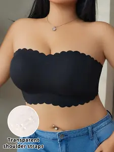 Women's Seamless Plus Size Bra, Soft Support Bandeau Crop Top, No Steel Cup, Back Cutout Design, Casual All Seasons Lingerie