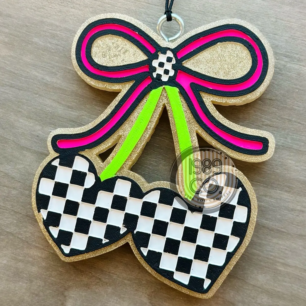 Checkered cherries with bow car freshie Checkered cherries with bow car freshie