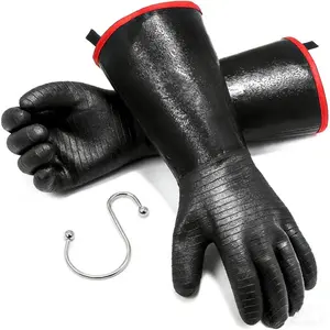 BBQ Gloves - 1472°F Thicken Heat Resistant Gloves w/S-Hook 14 in Kitchen Oven Mitts Waterproof Grill Gloves Oil Resistant Grilling Gloves Cooking Gloves for Turkey Fryer/Baking/Oven/Smoker