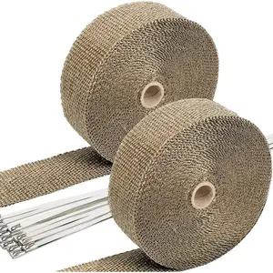 2" x 50' Titanium Exhaust Wrap for Motorcycle Cars Header with Stainless Steel Zip Ties (2 Pack)