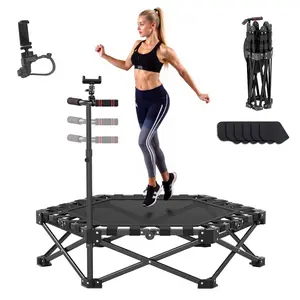 42" Folding Fitness Trampoline for Adults, Foldable Mini Trampoline with Handle and Bonus Phone Holder, Exercise Rebounder, Small Trampoline for Adults, Max Load 440lbs, for Indoor Garden Workout，with Noise-Improving Mat