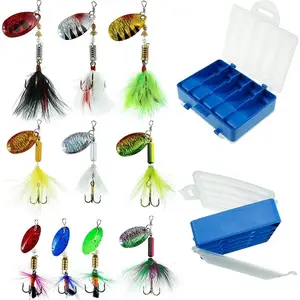 10Pcs Spinnerbait Fishing Lures Kit with Tackle Box – 1/13oz‑3/16oz Metal Rooster Tail Lures for Bass Trout Salmon Freshwater Saltwater Fishing