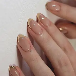 24 Pcs Short Almond False Nails, Removable Wearable Half-Handmade Fake Nails Set Handmade Reusable Nails with Nail File Jelly Glue Included Fake Nails Kit