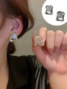 Sparkling Irregular Silver Stud Earrings for Women, Aesthetic Dainty Fashion Jewelry, Minimalist Glitzy Earrings for Daily Wear & Party, Trendy Gift for Her