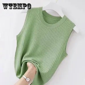 Women Comfortable Solid Color Camisole Laides Summer Bottoming White Short Knitted Sleeveless Top Womenswear Basic Black Casual