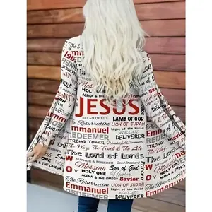 jesus print open front cardigan