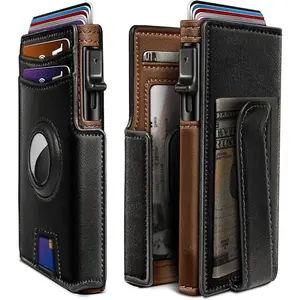 Airtag Wallet For Men, Minimalist Money Clip 10 Cards Metal Case Smart Slim Pop Up Wallet With Magnetic Closure RFID Blocking Aluminum Credit Card Holder Bifold Wallet With Gift Box